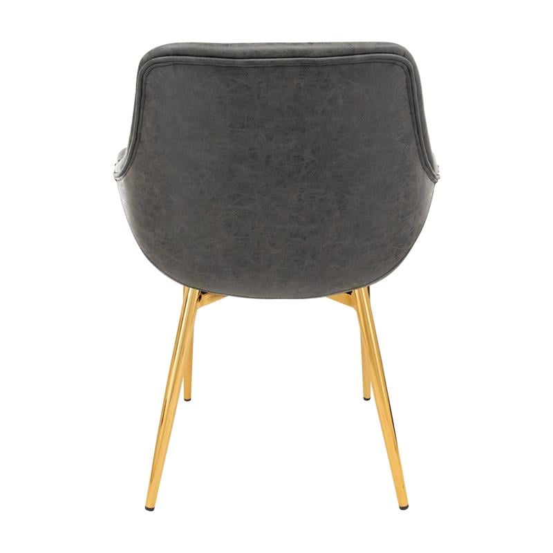 LeisureMod Markley Leather Dining Armchair Gold Legs Set of 4 in Charcoal Black