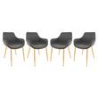 LeisureMod Markley Leather Dining Armchair Gold Legs Set of 4 in Charcoal Black