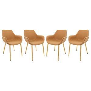 LeisureMod Markley Leather Dining Armchair Gold Legs Set of 4 in Light Brown