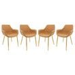LeisureMod Markley Leather Dining Armchair Gold Legs Set of 4 in Light Brown