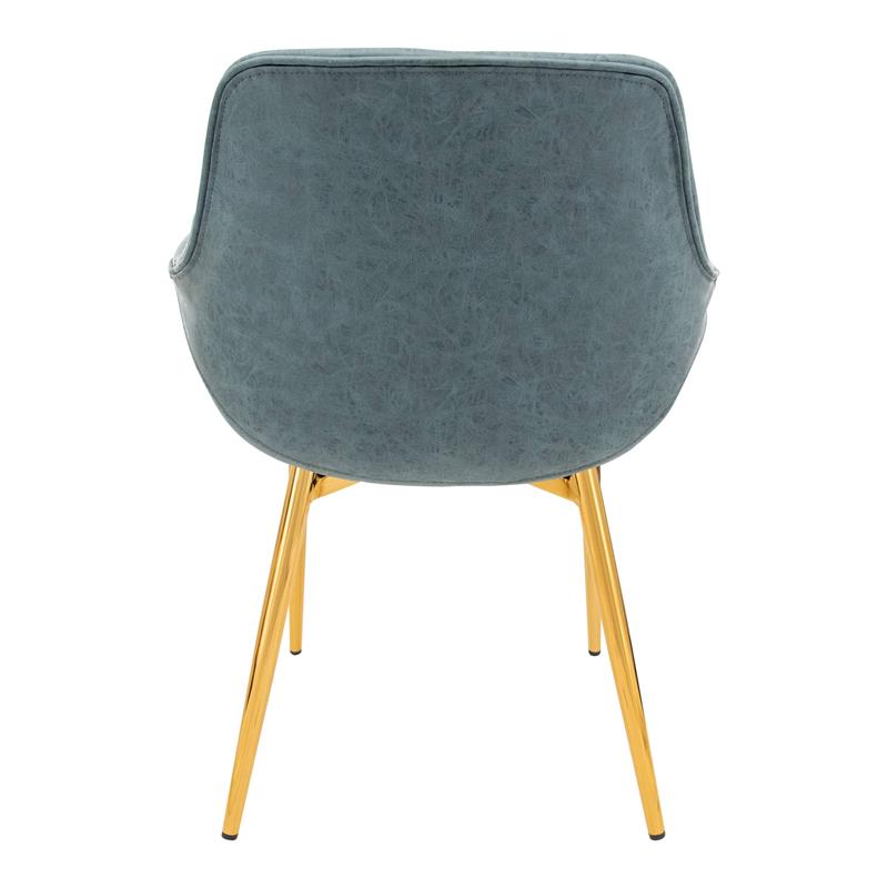 LeisureMod Markley Leather Dining Armchair Gold Legs Set of 4 in Peacock Blue