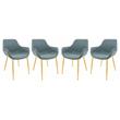 LeisureMod Markley Leather Dining Armchair Gold Legs Set of 4 in Peacock Blue