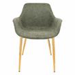 LeisureMod Markley Leather Dining Armchair Gold Legs Set of 4 in Olive Green