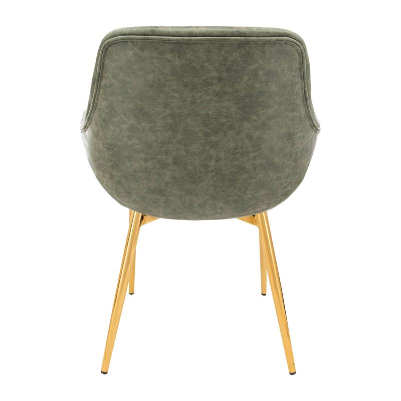 LeisureMod Markley Leather Dining Armchair Gold Legs Set of 4 in Olive Green