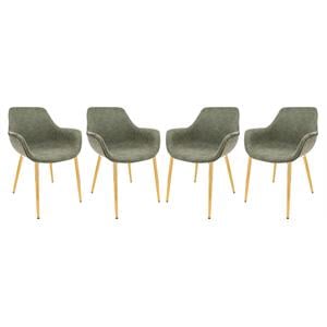 LeisureMod Markley Leather Dining Armchair Gold Legs Set of 4 in Olive Green