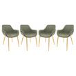 LeisureMod Markley Leather Dining Armchair Gold Legs Set of 4 in Olive Green