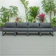 LeisureMod Chelsea 4-Piece Armless Patio Chairs with Black Cushions