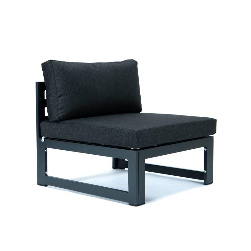 LeisureMod Chelsea 4-Piece Armless Patio Chairs with Black Cushions