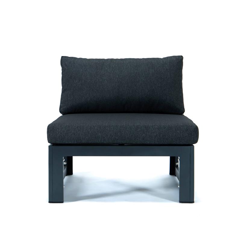 LeisureMod Chelsea 4-Piece Armless Patio Chairs with Black Cushions