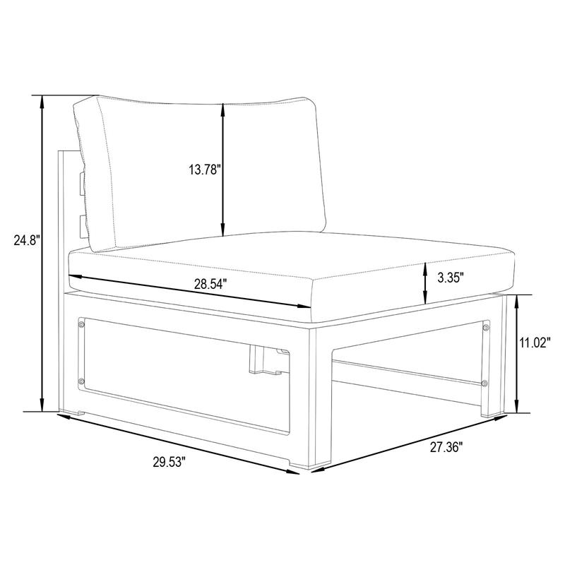 LeisureMod Chelsea 4-Piece Armless Patio Chairs with Black Cushions