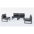 LeisureMod Chelsea 4-Piece Armless Patio Chairs with Black Cushions