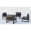 LeisureMod Chelsea 4-Piece Armless Patio Chairs with Black Cushions