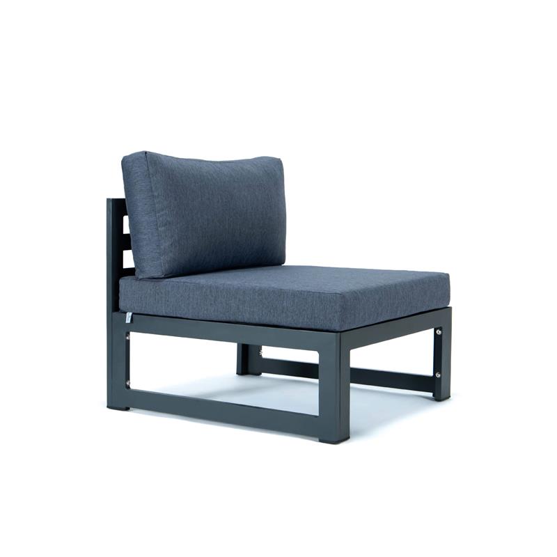 LeisureMod Chelsea 4-Piece Armless Patio Chairs with Blue Cushions