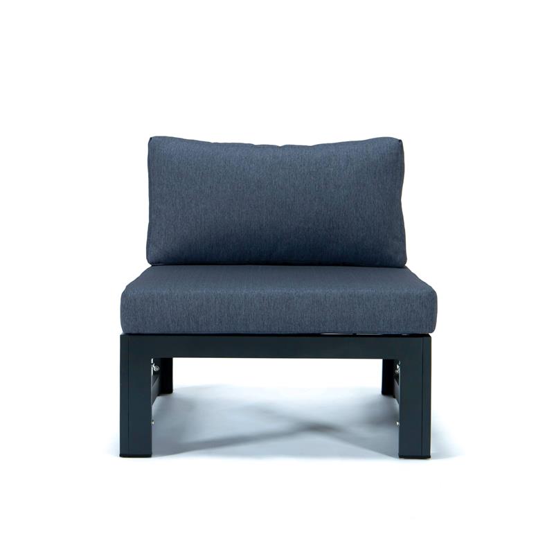 LeisureMod Chelsea 4-Piece Armless Patio Chairs with Blue Cushions