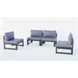 LeisureMod Chelsea 4-Piece Armless Patio Chairs with Blue Cushions