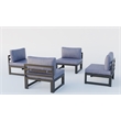 LeisureMod Chelsea 4-Piece Armless Patio Chairs with Blue Cushions