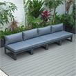 LeisureMod Chelsea 4-Piece Armless Patio Chairs with Blue Cushions