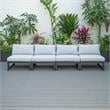 LeisureMod Chelsea 4-Piece Armless Patio Chairs with Light Grey Cushions