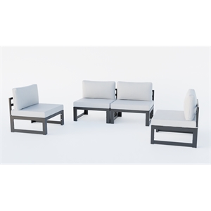 LeisureMod Chelsea 4-Piece Armless Patio Chairs with Light Grey Cushions