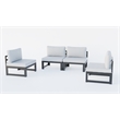 LeisureMod Chelsea 4-Piece Armless Patio Chairs with Light Grey Cushions