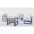 LeisureMod Chelsea 4-Piece Armless Patio Chairs with Light Grey Cushions