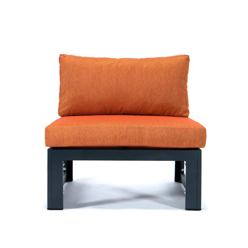 LeisureMod Chelsea 4-Piece Armless Patio Chairs with Orange Cushions