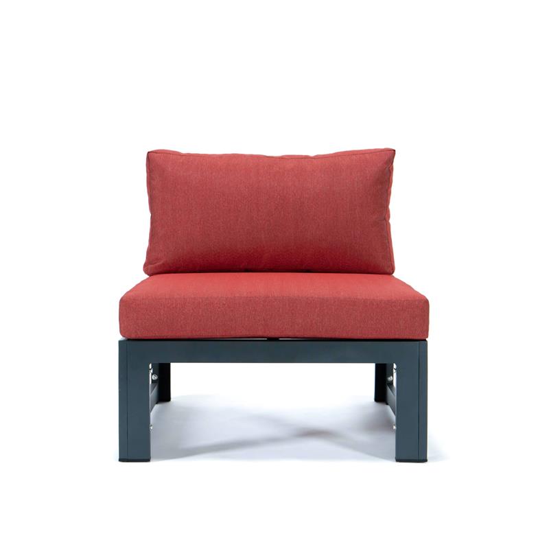 leisuremod chelsea 4-piece armless patio chairs with red cushions