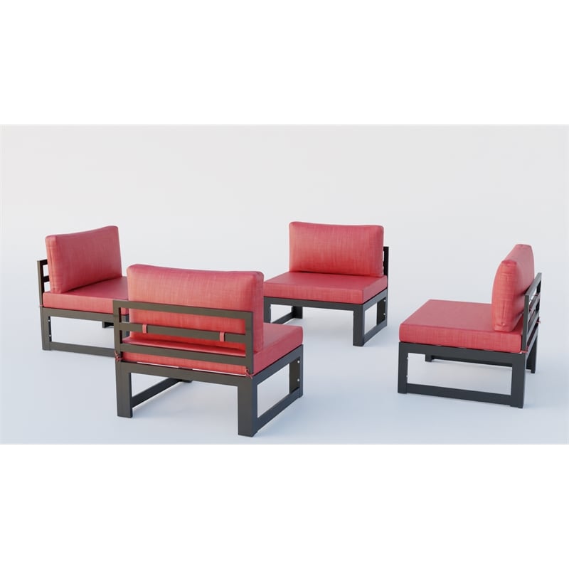 leisuremod chelsea 4-piece armless patio chairs with red cushions