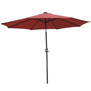 leisuremod sierra 9 ft red market patio tilt umbrella with solar led