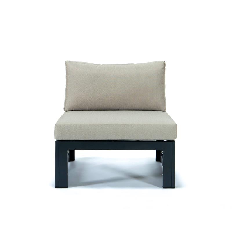 LeisureMod Chelsea 5-Piece Beige Armless Patio Chairs and Coffee Table Set