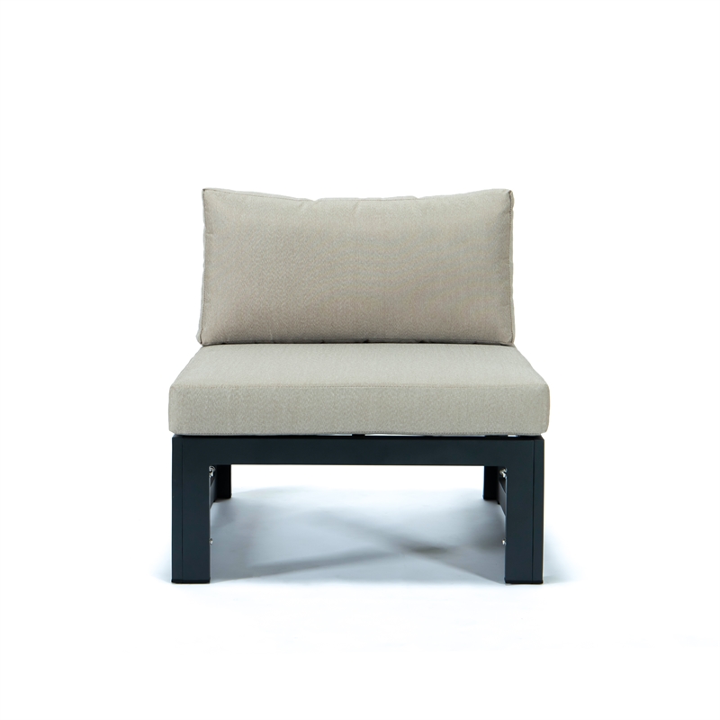 LeisureMod Chelsea 5-Piece Beige Armless Patio Chairs and Coffee Table Set