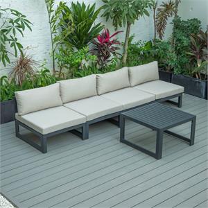  leisuremod chelsea 5-piece armless patio chairs and coffee table set