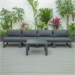 LeisureMod Chelsea 5-Piece Black Armless Patio Chairs and Coffee Table Set