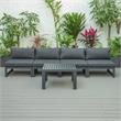 LeisureMod Chelsea 5-Piece Black Armless Patio Chairs and Coffee Table Set