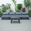 LeisureMod Chelsea 5-Piece Blue Armless Patio Chairs and Coffee Table Set