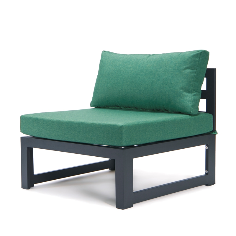 LeisureMod Chelsea 5-Piece Green Armless Patio Chairs and Coffee Table Set