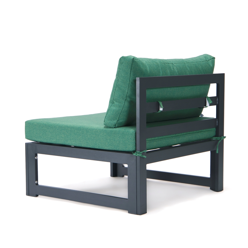 LeisureMod Chelsea 5-Piece Green Armless Patio Chairs and Coffee Table Set