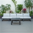 LeisureMod Chelsea 5-Piece Light Grey Armless Patio Chairs and Coffee Table Set