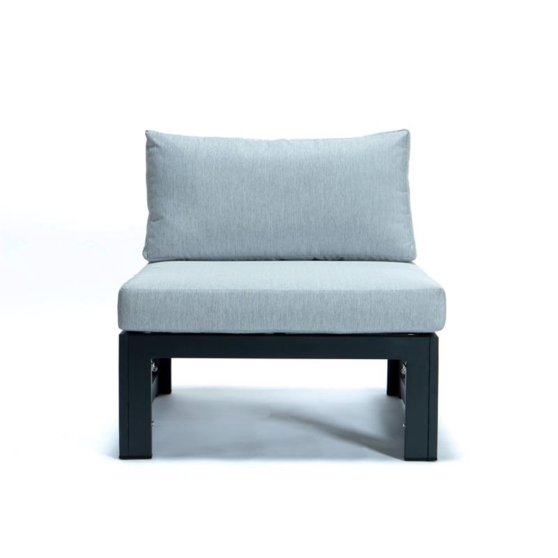 LeisureMod Chelsea 5-Piece Light Grey Armless Patio Chairs and Coffee Table Set