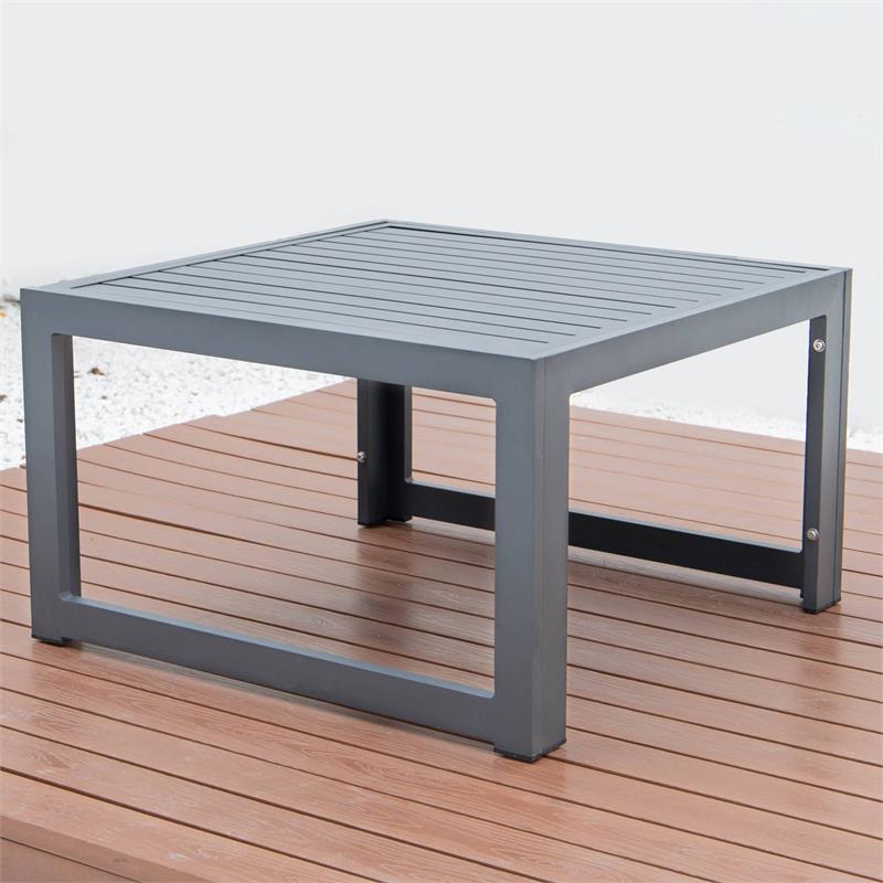LeisureMod Chelsea 5-Piece Light Grey Armless Patio Chairs and Coffee Table Set