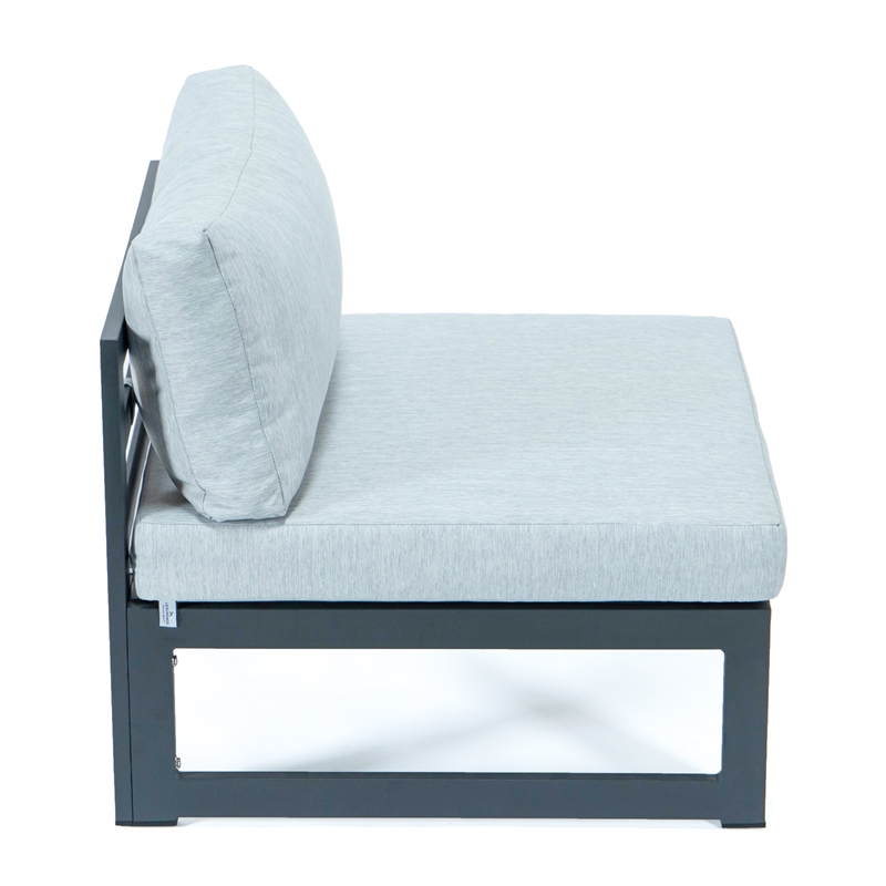 LeisureMod Chelsea 5-Piece Light Grey Armless Patio Chairs and Coffee Table Set
