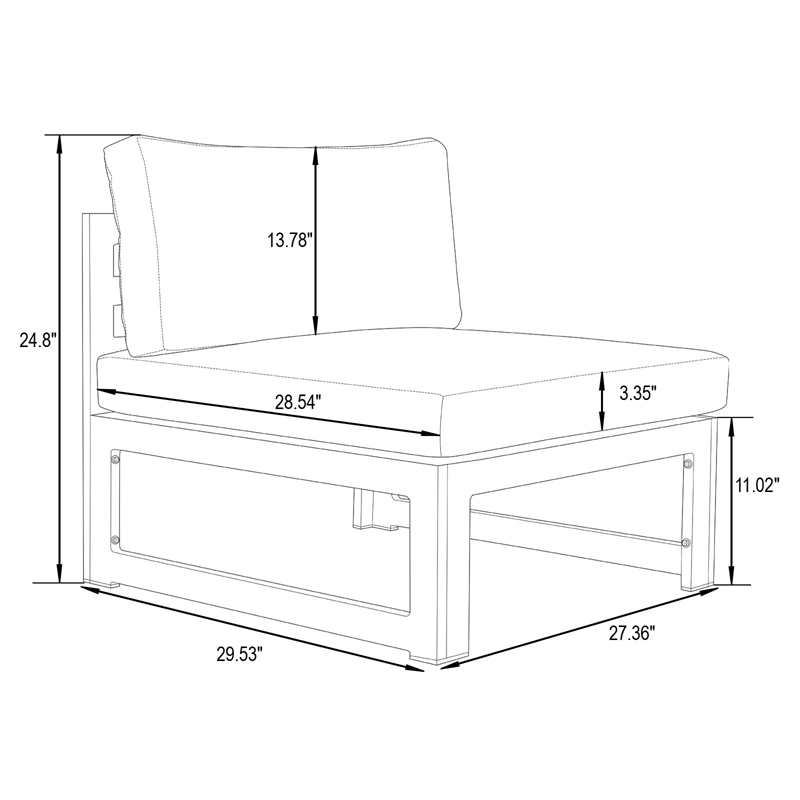 LeisureMod Chelsea 5-Piece Light Grey Armless Patio Chairs and Coffee Table Set