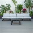 LeisureMod Chelsea 5-Piece Light Grey Armless Patio Chairs and Coffee Table Set