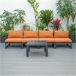 LeisureMod Chelsea 5-Piece Orange Armless Patio Chairs and Coffee Table Set