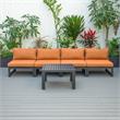 LeisureMod Chelsea 5-Piece Orange Armless Patio Chairs and Coffee Table Set