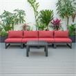 LeisureMod Chelsea 5-Piece Red Armless Patio Chairs and Coffee Table Set