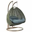 LeisureMod Outdoor Beige Wicker Hanging Double Egg Swing Chair in Charcoal Blue