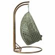 LeisureMod Outdoor Beige Wicker Hanging Double Egg Swing Chair in Charcoal Blue