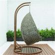 LeisureMod Outdoor Beige Wicker Hanging Double Egg Swing Chair in Charcoal Blue