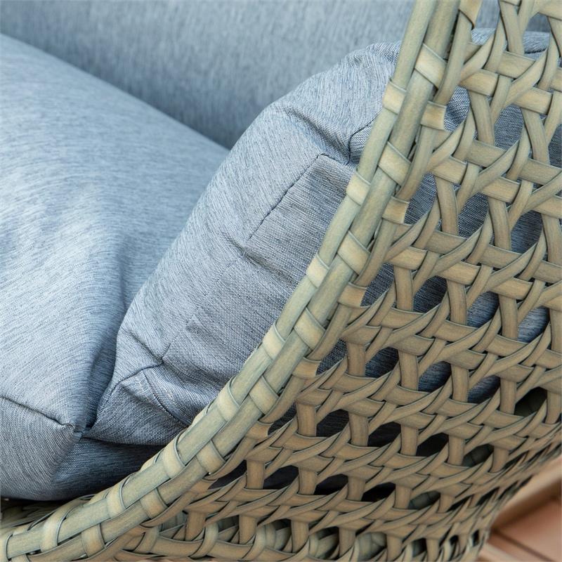 LeisureMod Outdoor Beige Wicker Hanging Double Egg Swing Chair in Charcoal Blue